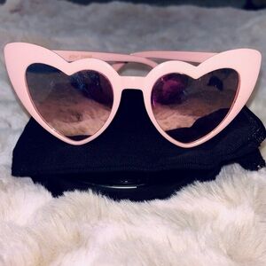 Betsey Johnson Vintage Y2K Pink Heart Cat-Eye Sunglasses with Mirrored Lenses